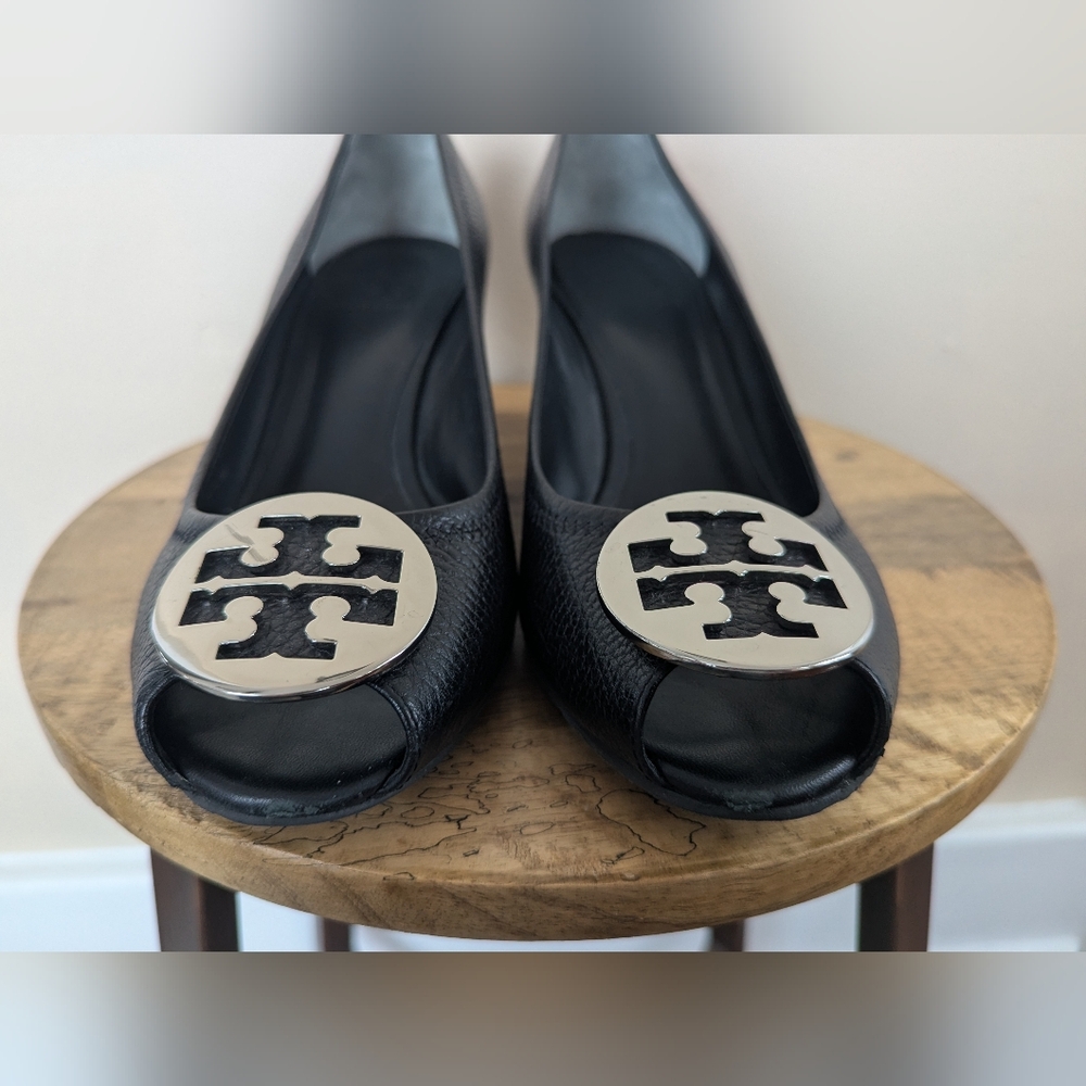 Tory Burch Sally Wedges, Black Leather & Silver (SIZE 11) - Picture 3 of 9